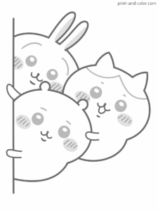 Chiikawa coloring page characters Chiikawa Hachiware Usagi peeking out from behind the corner