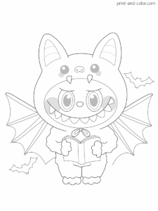 Labubu coloring pages Bat Halloween costume